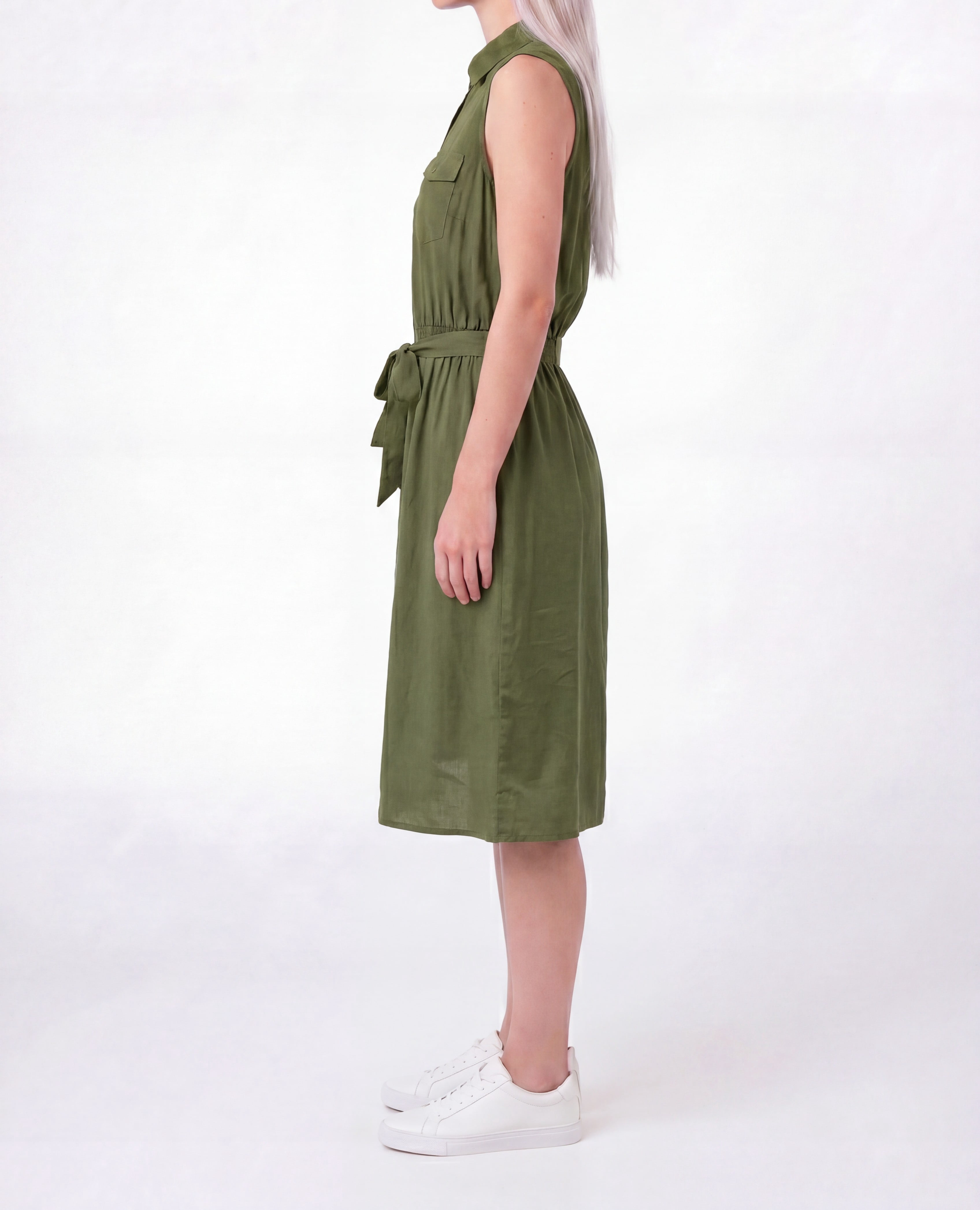 PR Seelveless 2pkt shirt dress with self belt
