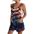 thumbnail image 3 of QATAINLAV Casual Rompers for Women American Flag Patriotic Onesie Shorts 4th of July Sleeveless Linen Summer Jumpsuits with Pocket Blue L, 3 of 6