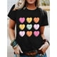 thumbnail image 1 of Round-Neck Short-Sleeve T-Shirt with Colorful Heart Letter Prints Tee For Adult, Men, Women, Teen, Teenager, Adolescent, Youth, 1 of 4