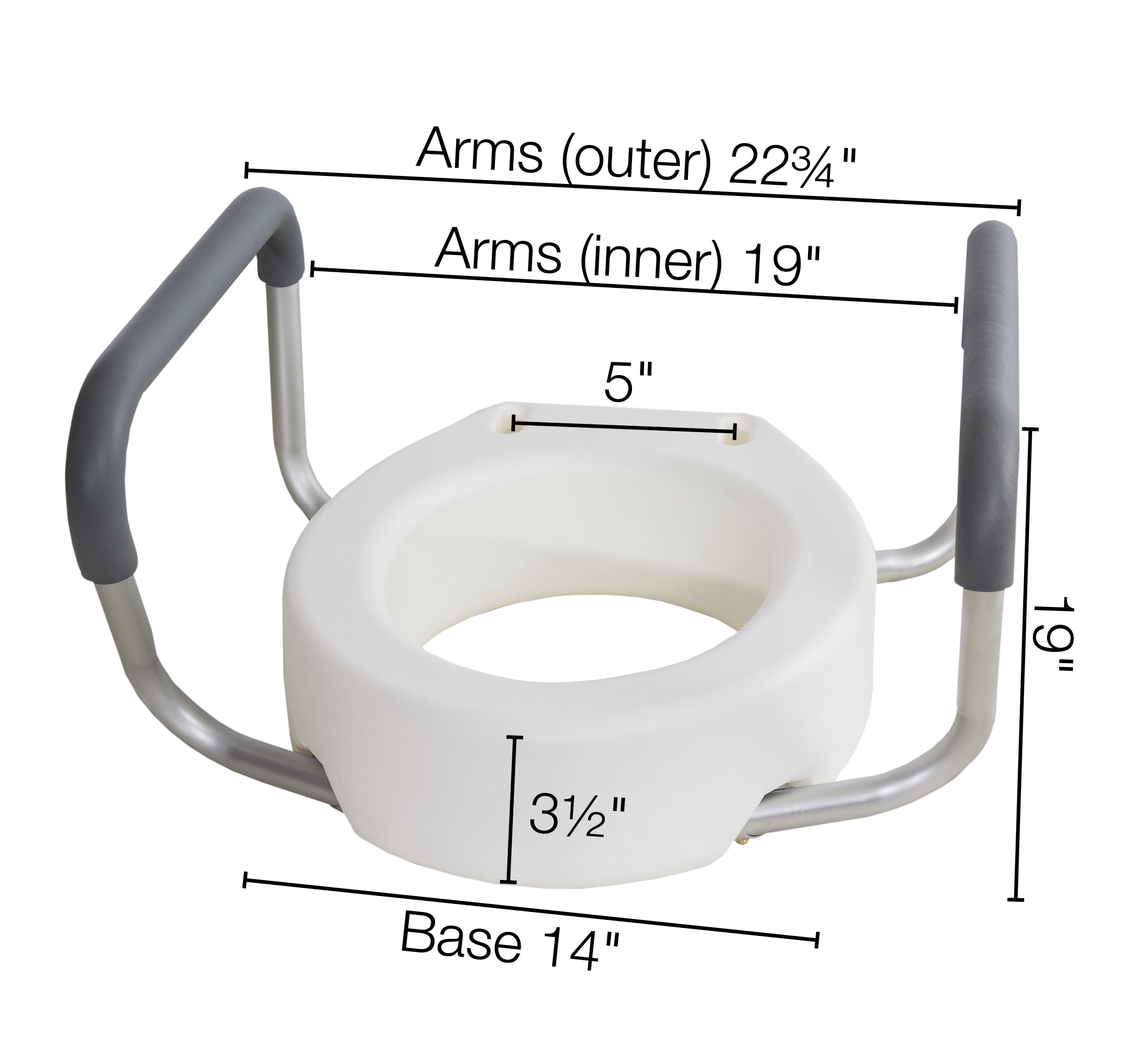 Toilet Seat Riser with Arms for Elongated Size Bowl