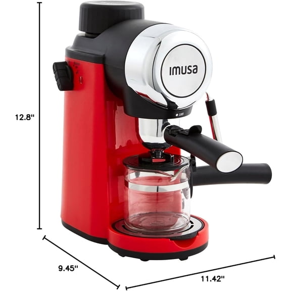 4 Cup Electric Espresso Maker with Glass Carafe, Red - Brew Cappuccino Latte & Moka