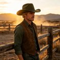 thumbnail image 3 of EOYWHK Cowboy Hat for Men Western Cowboy Wide Brim Hat with Braided Leather Band Felt Hat for Rodeo Party Costume Outdoor, Green, 3 of 5