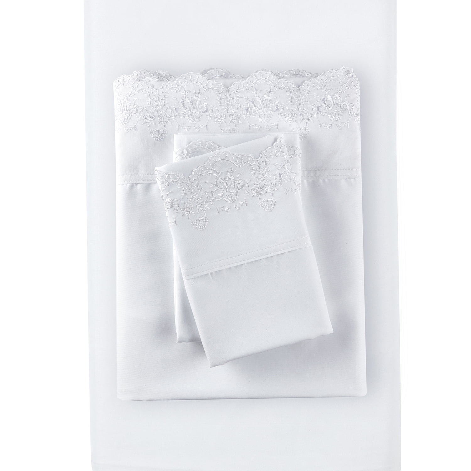 Simply Shabby Chic Embroidered Sheet Set, White, Queen, 4Pieces