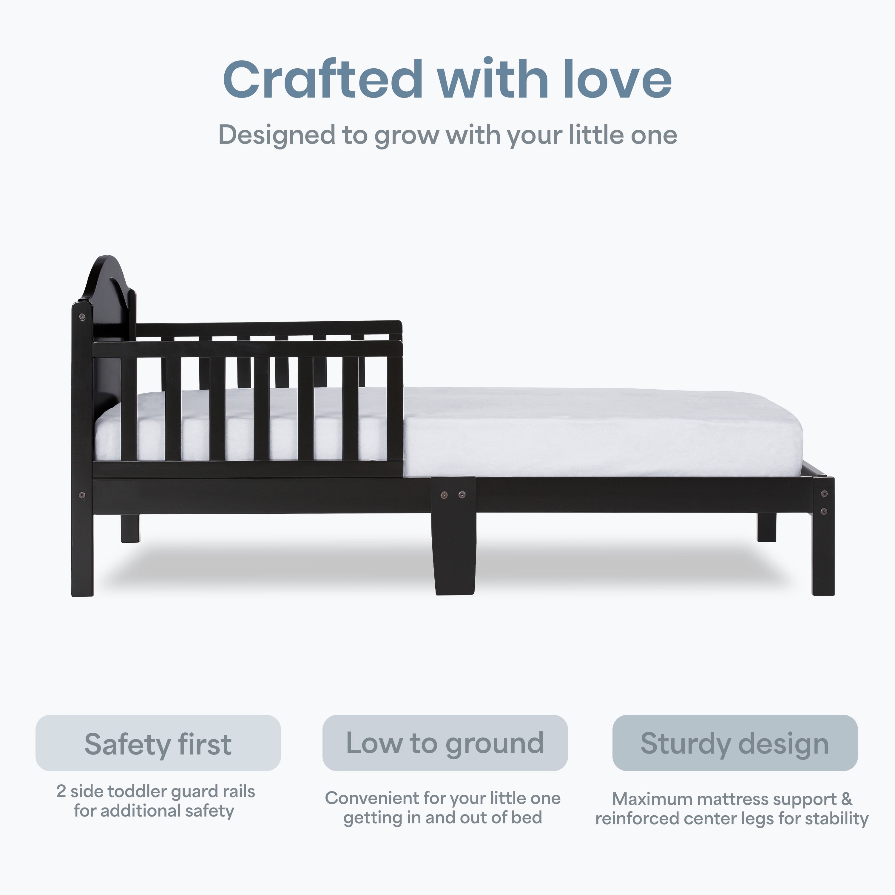 Dream On Me Sydney Toddler Bed with Black Finish and Safety Guard Rails