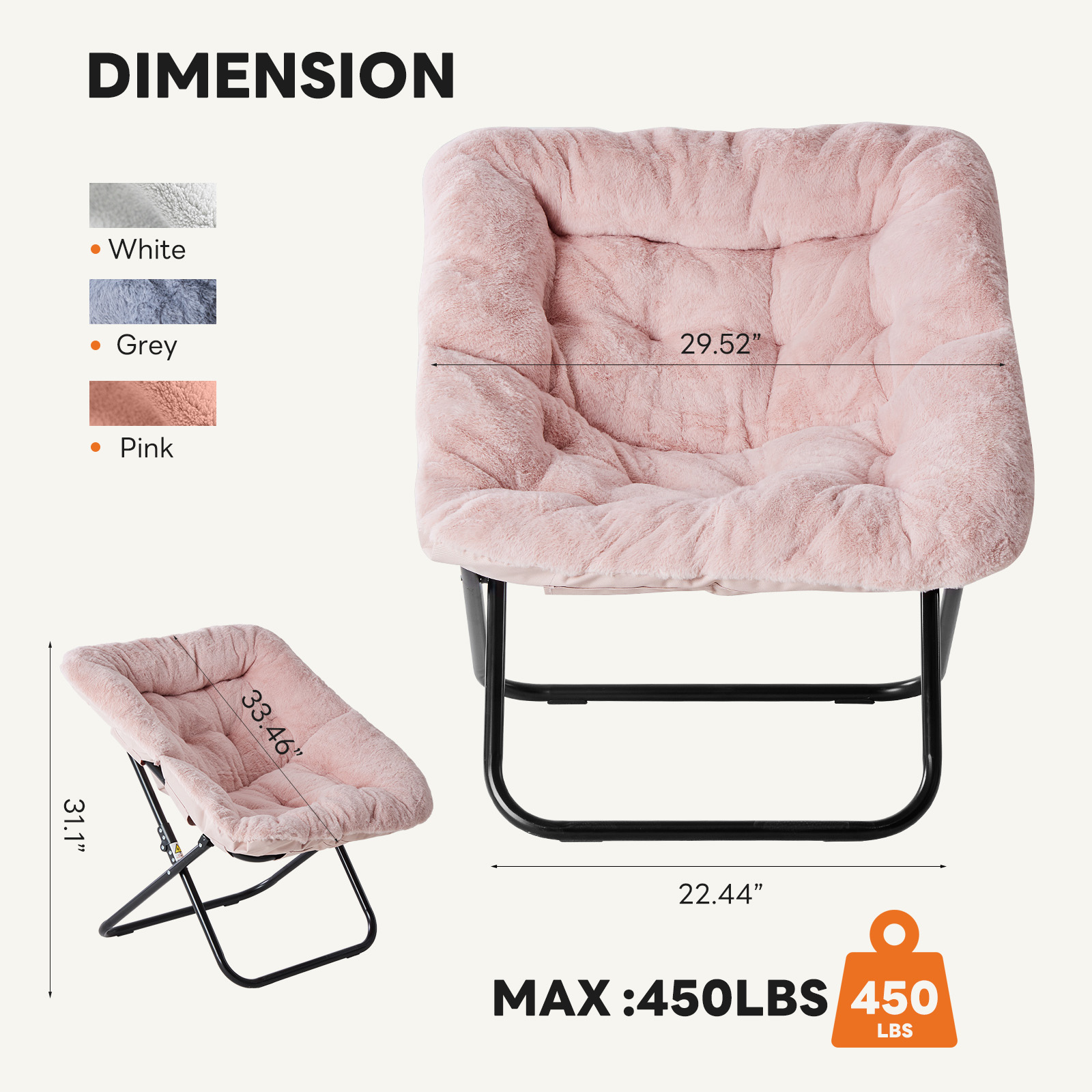 EDX Comfy Chair for Adults, Soft Faux Fur Folding Lounge for Bedroom Living Room Dorm Rooms Flexible Reading Chair