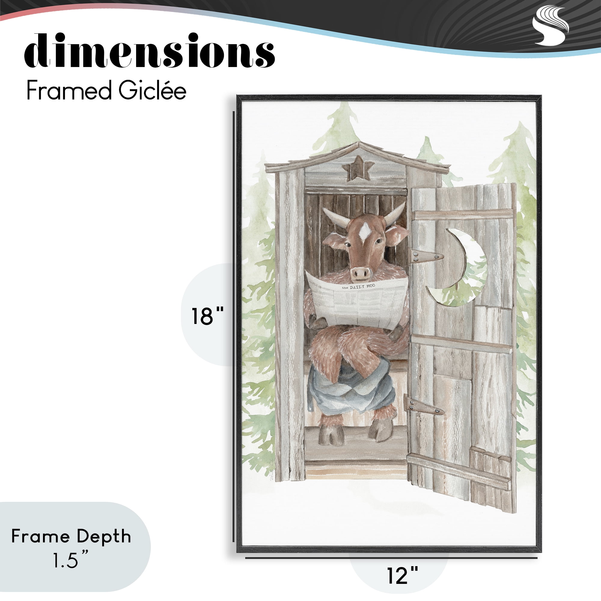 Stupell Industries Daily Moo Outhouse Reading Black Framed Giclee Art, design by Cindy Jacobs
