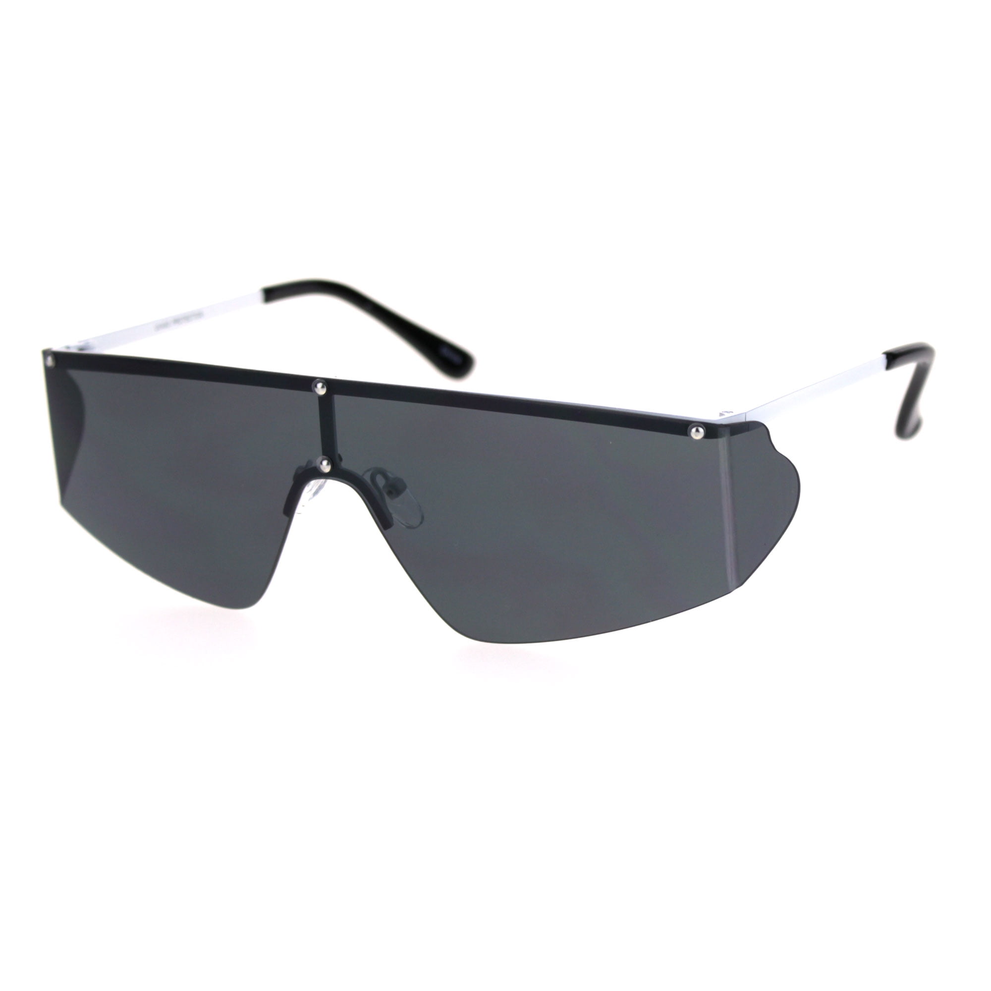 SA106 Flat Top Rimless Shield Side Visor Robotic Sunglasses White