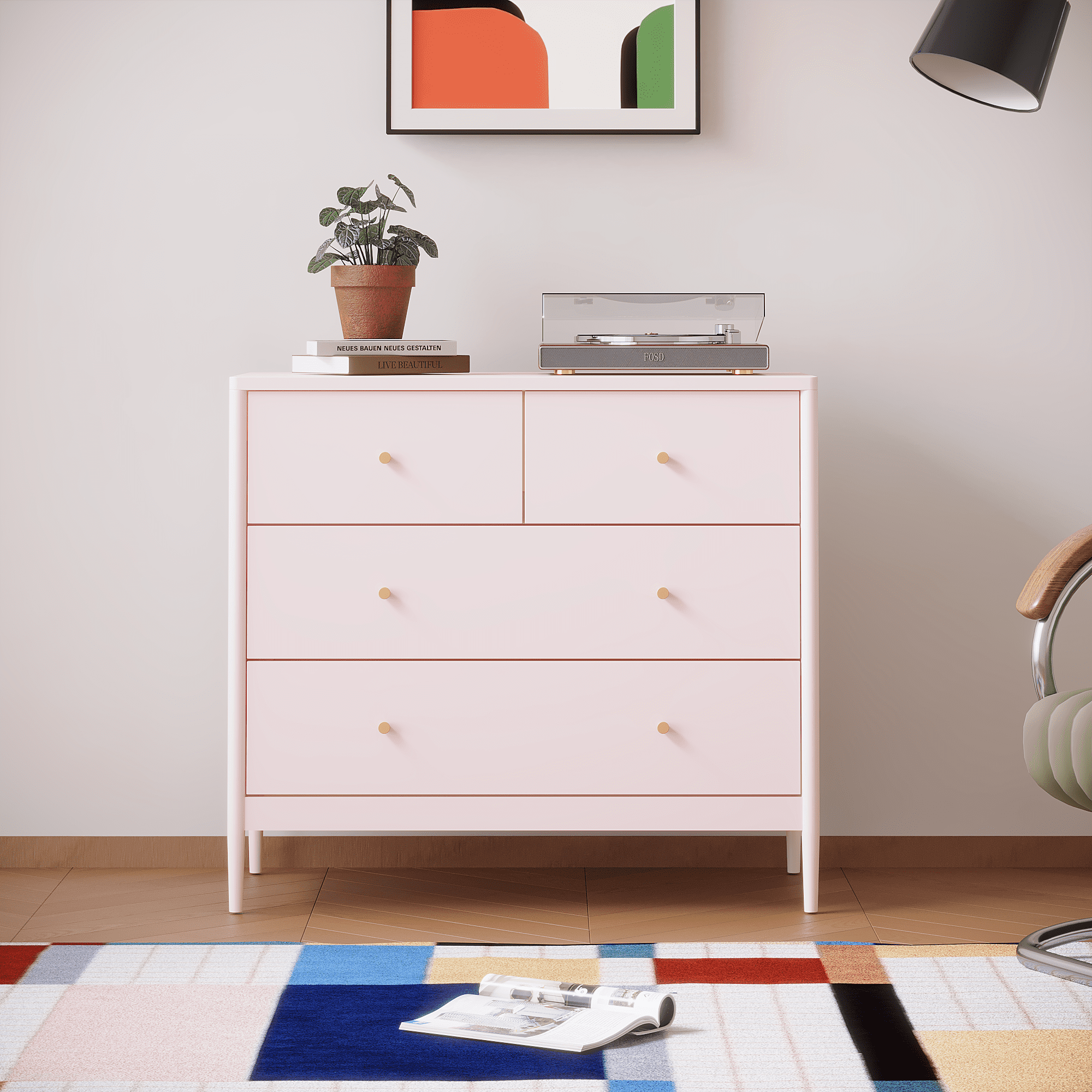 4-Drawer Kids Dresser, Wooden Storage Cabinet for Toddler Bedroom, Nursery, Closet, Baby Nightstand Organizer for Living Room or Apartment, 35.4" Wide