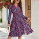 thumbnail image 4 of Vestido cruzado con cuello en V para mujer, manga larga, estampado elástico, cintura alta, dobladillo dividido, vestido elegante púrpura XL, 4 of 7