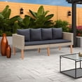 thumbnail image 6 of Outdoor Sofa, Beige Rattan, Gray Fabric Cushions, Brown Wood, 65 Inch, 6 of 6