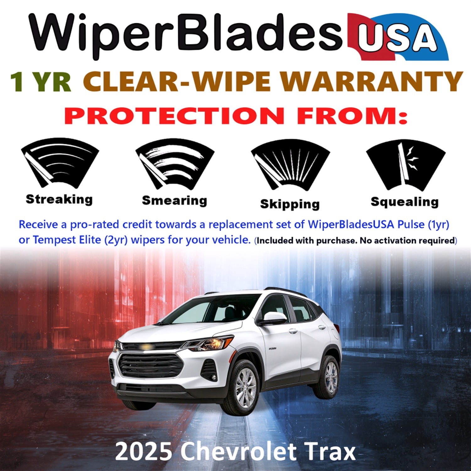 2025 Chevrolet Trax Beam Wiper Blades Wipers w/1yr Warranty (Set of 2) (WiperBladesUSA)