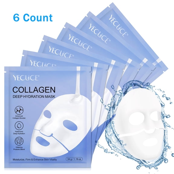 Yecuce 6 Pcs Collagen Deep Hydration Mask,Anti-Aging Hydrating Sleeping Mask for Moisturize, Firm & Enhance Skin Vitality