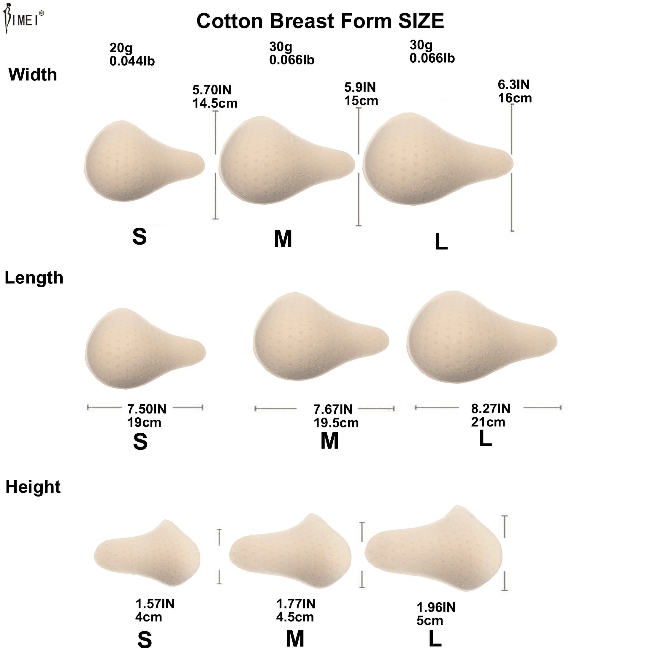 BIMEI Cotton Breast Forms Light Ventilatio Sponge Boobs for Women  Mastectomy Breast Cancer Support，1 Piece，Holey Lengthened，Left,L 