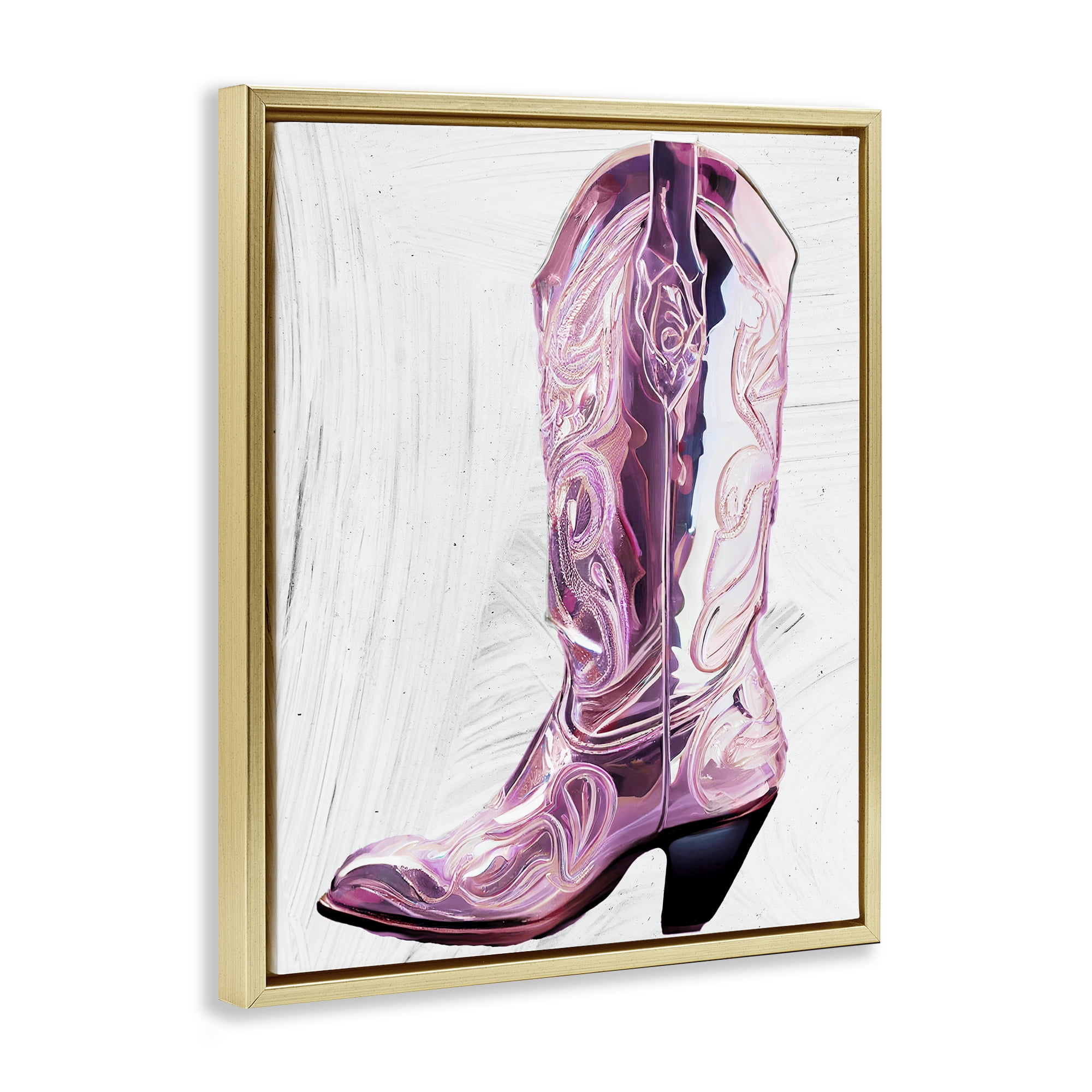 Cowgirl Cinderella's Boot Gold Framed Floater Canvas Wall Art, design by Sasha