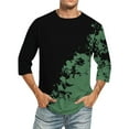 thumbnail image 2 of QATAINLAV Mens 3/4 Sleeve Shirts Fashion Tie Dye Prints Pullover Tops Loose Fit Casual Crew Neck Blouse 2024 Fall Clothes Army Green M, 2 of 5