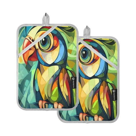

WOBOGO Abstract Mini Parrot Oven Mitts 2 Piece Heat Resistant 338 Degrees F Square Insulation Pads for A Wide Range of Cooking Occasions