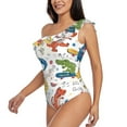 thumbnail image 2 of Haiem Dinosaur Women's One Piece Swimsuits Tummy Control One Shoulder Bathing Suits Ruffle Swimwear-Large, 2 of 8