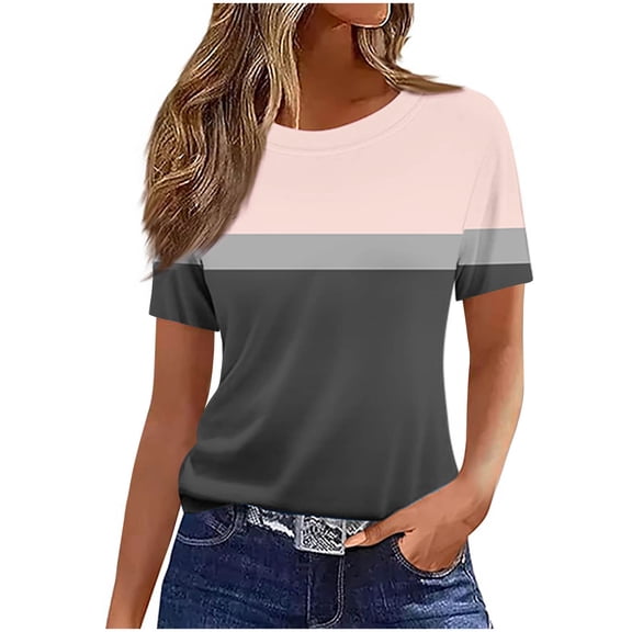 cocolona Womens Casual Summer Striped Printed Shirts Basic Pullover Tees Dressy Casual Blouses Crew Neck Short Sleeve Tops