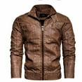 thumbnail image 2 of Lovskoo Men's Faux Leather Motorcycle Jacket Casual Fashion Motorcycle Leather Winter Racing Suit Top Zipper Stand-Up Collar Jacket Coats S-3Xl Brown, 2 of 4