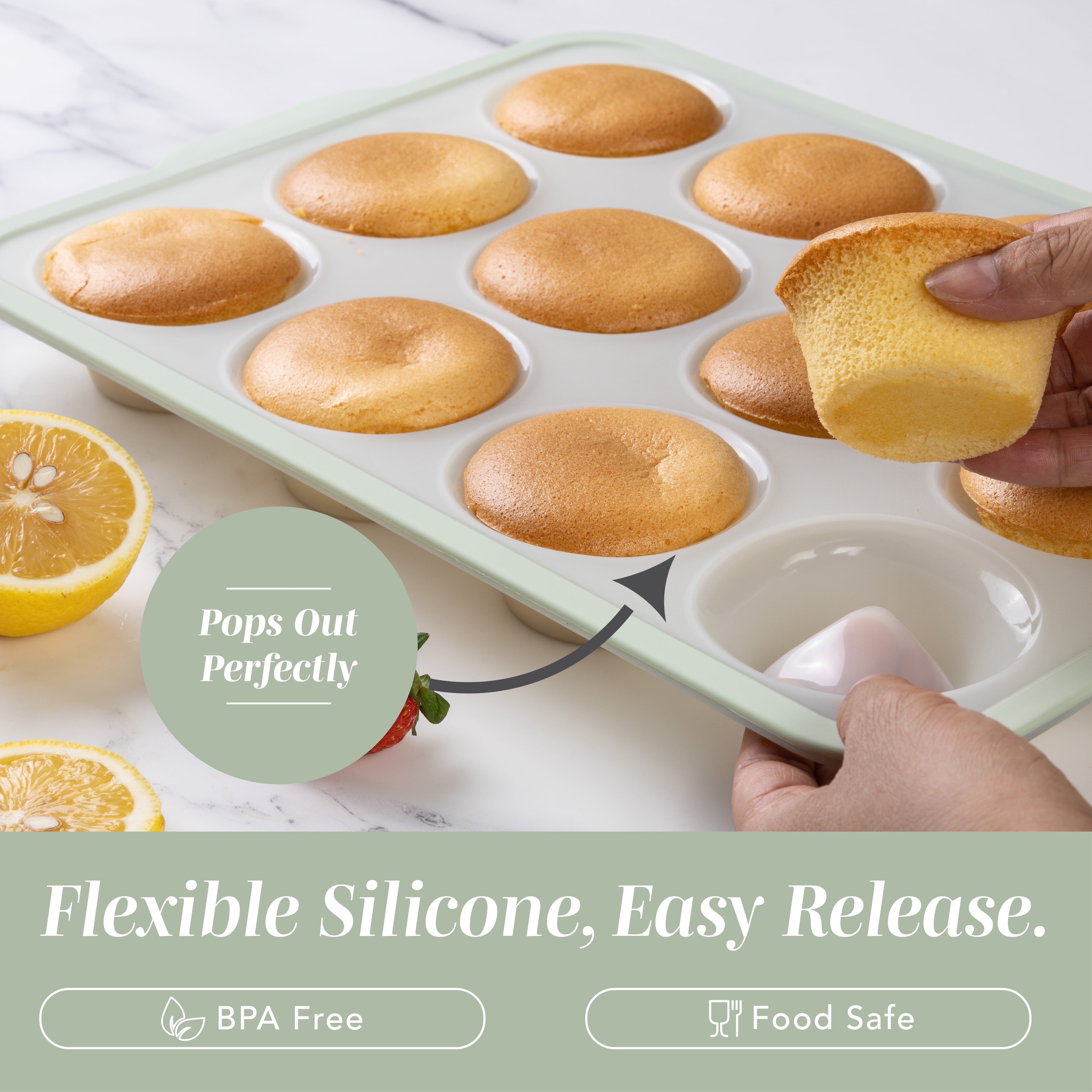 COOK WITH COLOR 17-Pc Silicone Baking Set, Non Stick Baking Pan Set with Sturdy Metal Frame, Sage