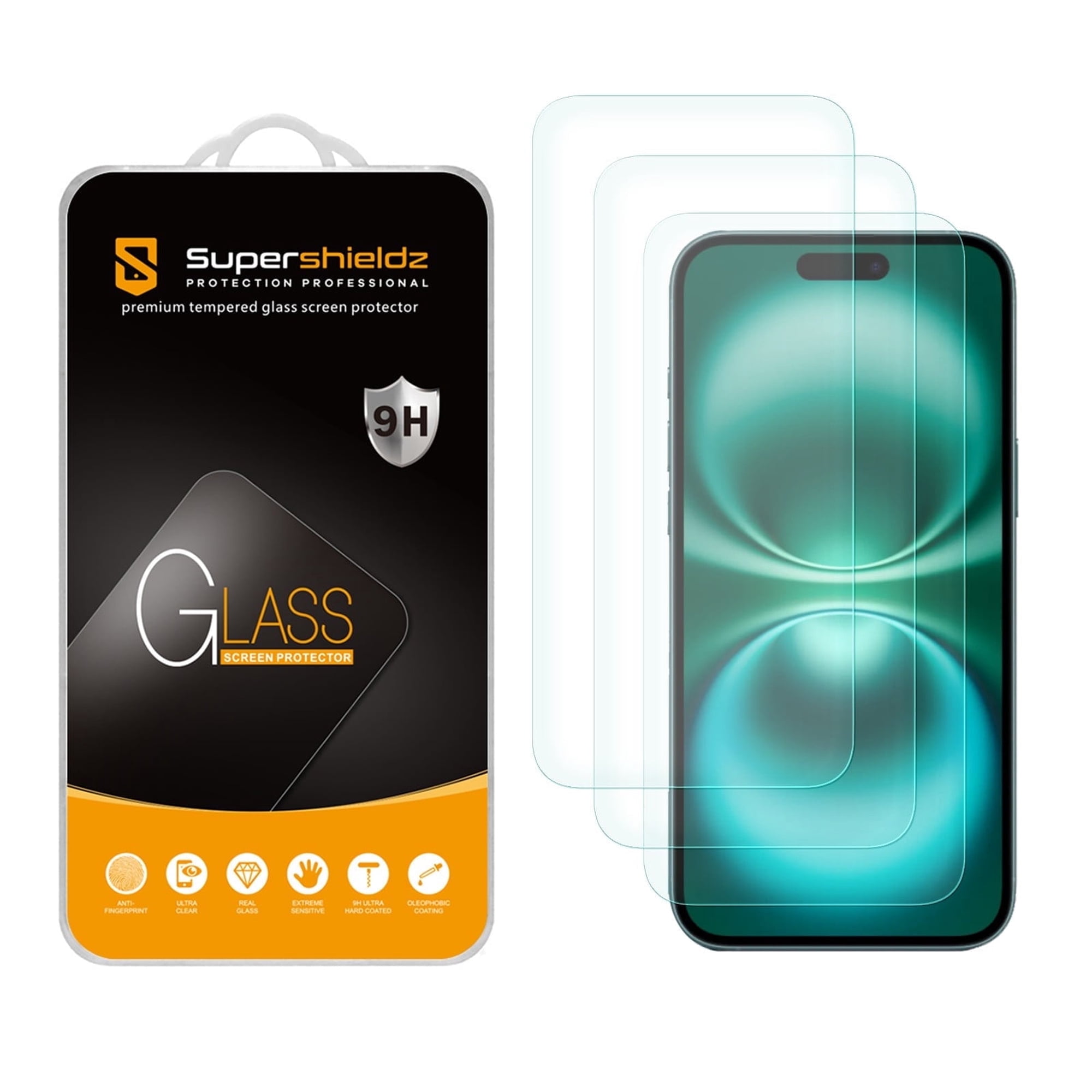 Supershieldz Designed for Apple iPhone 16 / iPhone 15 (6.1 inch) Tempered Glass Screen Protector, Anti Scratch, Bubble Free (3 Pack)