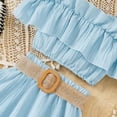 thumbnail image 4 of ZHUASHUM Baby Girl Outfits Toddler Sleeveless Solid Color Ruffles Tops Skirt With Belt Cute Girl Clothes Set Blue 11-12 Years, 4 of 5