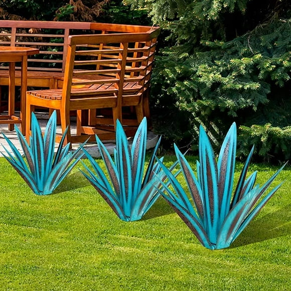 Tequila Rustic Sculpture, DIY Rustic Hand Painted Metal Agave Decor Metal Agave Plant Garden Yard Art Sculpture Lawn Home Ornaments, for Yard Stakes, Garden Figurines, Outdoor Patio (Navy Blue)