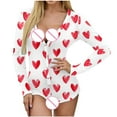 thumbnail image 2 of FNFYFH Women’s Valentines Deep V Neck Shorts Long Sleeve Knitted One Piece Bodysuit Sexy Pajama Onesie Bodycon Rompers Overall, 2 of 5