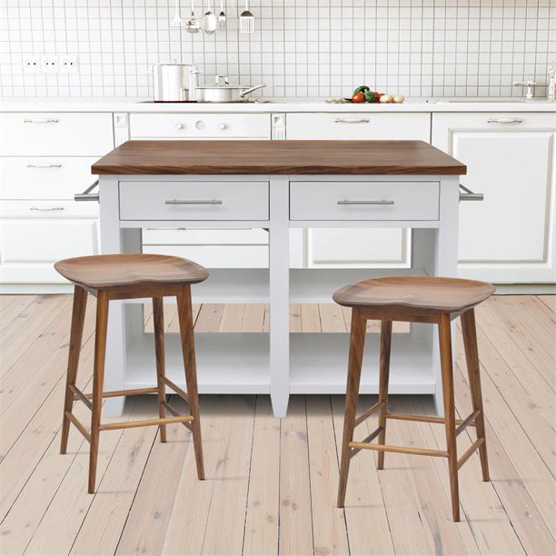 Steve Silver Hilton White Kitchen Island 3 Piece Set With Natural Stools Walmart Com Walmart Com