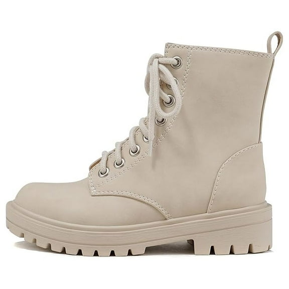 Soda FIRM Women Lace Up Combat Boots with Side Zipper - Beige - Size 9.5