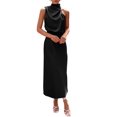 thumbnail image 1 of Vestido PRETTYGARDEN 2025 sin mangas de satén con cuello simulado negro M, 1 of 8