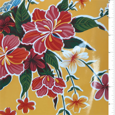 - Yellow Hibiscus Oilcloth, Fabric By the Yard