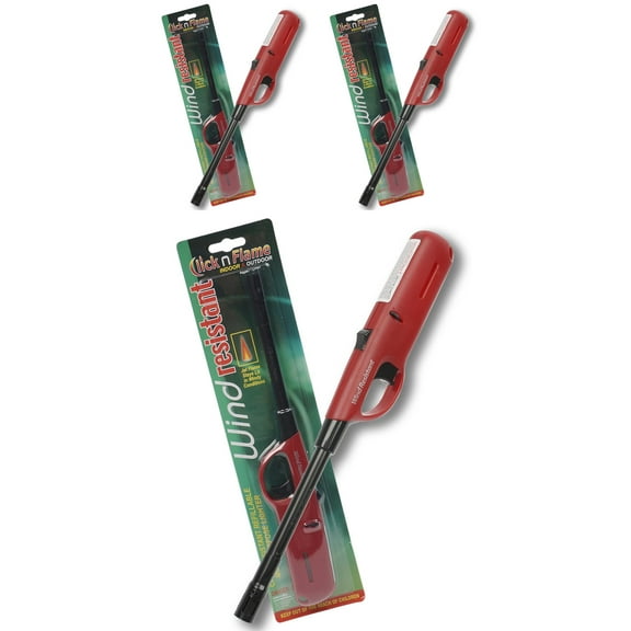Click N Flame Wind Resistant Lighter Wind Proof Torch Lighter Multi Purpose Long Lighter for Candle, BBQ, Cooking, Camping - 3 Pack