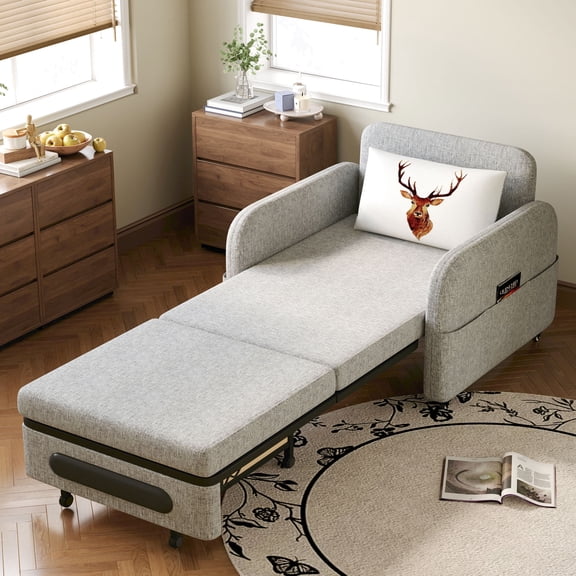 NessCarsti Living Room & Apartment Gray & White Sofa Bed - Extendable Design with Storage Trundle, Convertible Futon