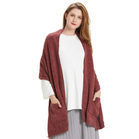 Hanerdun Women Shawl Wraps Pashmina Warm Scarf with Pockets Adult Winter Soft Solid Open Front Scarves