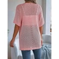 thumbnail image 3 of Summer Cardigan Women'S Short Sleeve V Neck Crochet Loose Front Open Hollow Cover Up Pink S, 3 of 5