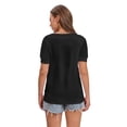 thumbnail image 3 of Women's Summer Casual 2-Pack V Neck Tops Swiss Dot Puff Sleeve Blouse Black/Pink, 3 of 7