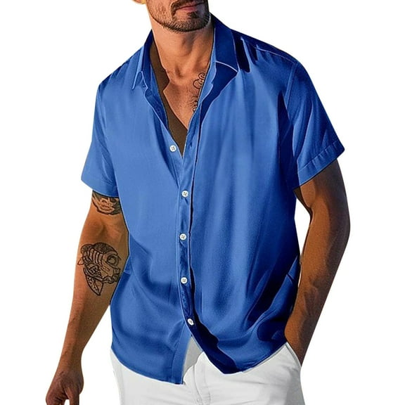 Posijego Mens Silk Satin Button down Shirts Casual Short Sleeve Beach Summer Office Work Shirt Solid Color Tops for Men