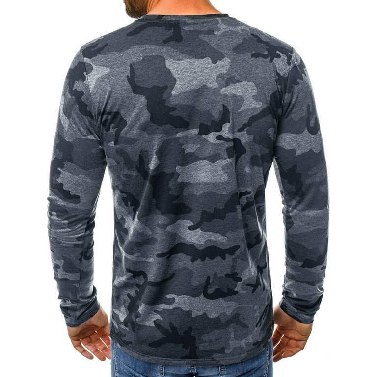 Mens Camouflage Long Sleeve Athletic Shirts Fitness Military Crewneck  Vintage Camo T-Shirts Lightweight Slim Fit Stretch Cool Base Layer Shirts  Tops