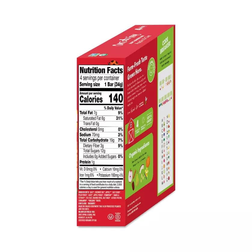 Once Upon A Farm Soft-Baked Bars, Apple & Oat, Kosher, USDA Certified Organic, Non-GMO, 4 Count, 4.8 Ounce (Pack of 8)