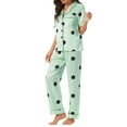 thumbnail image 4 of INSPIRE CHIC Womens Satin SleepwearButton Down Short Sleeve with Loose Pants Silky Lounge Pajama Sets M Green Dots, 4 of 6