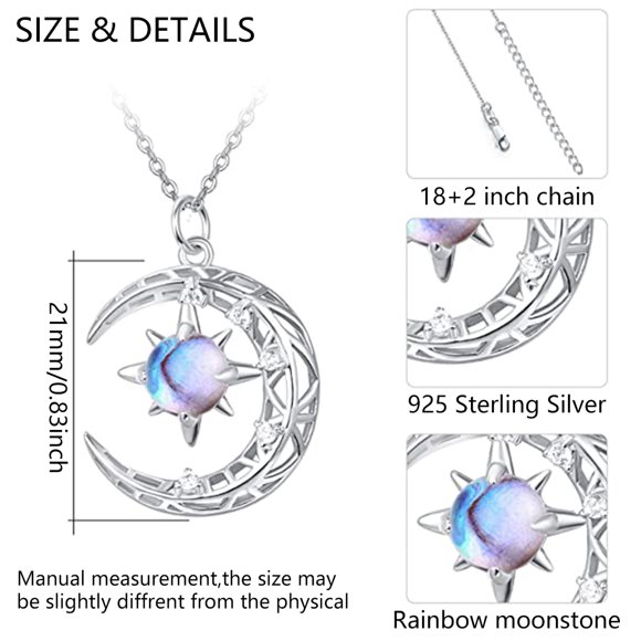 Moon And Sun Necklace Moonstone Pendant Jewelry Gifts For Women Girlfriend Wife Mom Daughter Sister