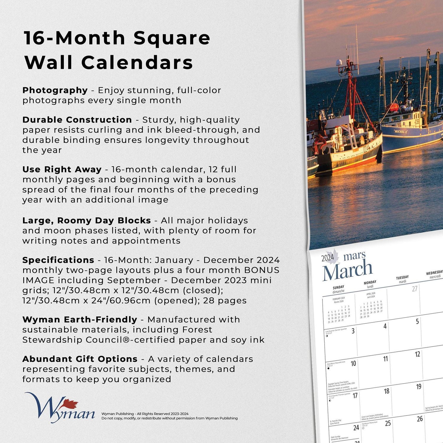 Wyman Publishing Nouveau-Brunswick 2024 30.48x60.96 CM Mur Carré Calendrier, 9781525611544