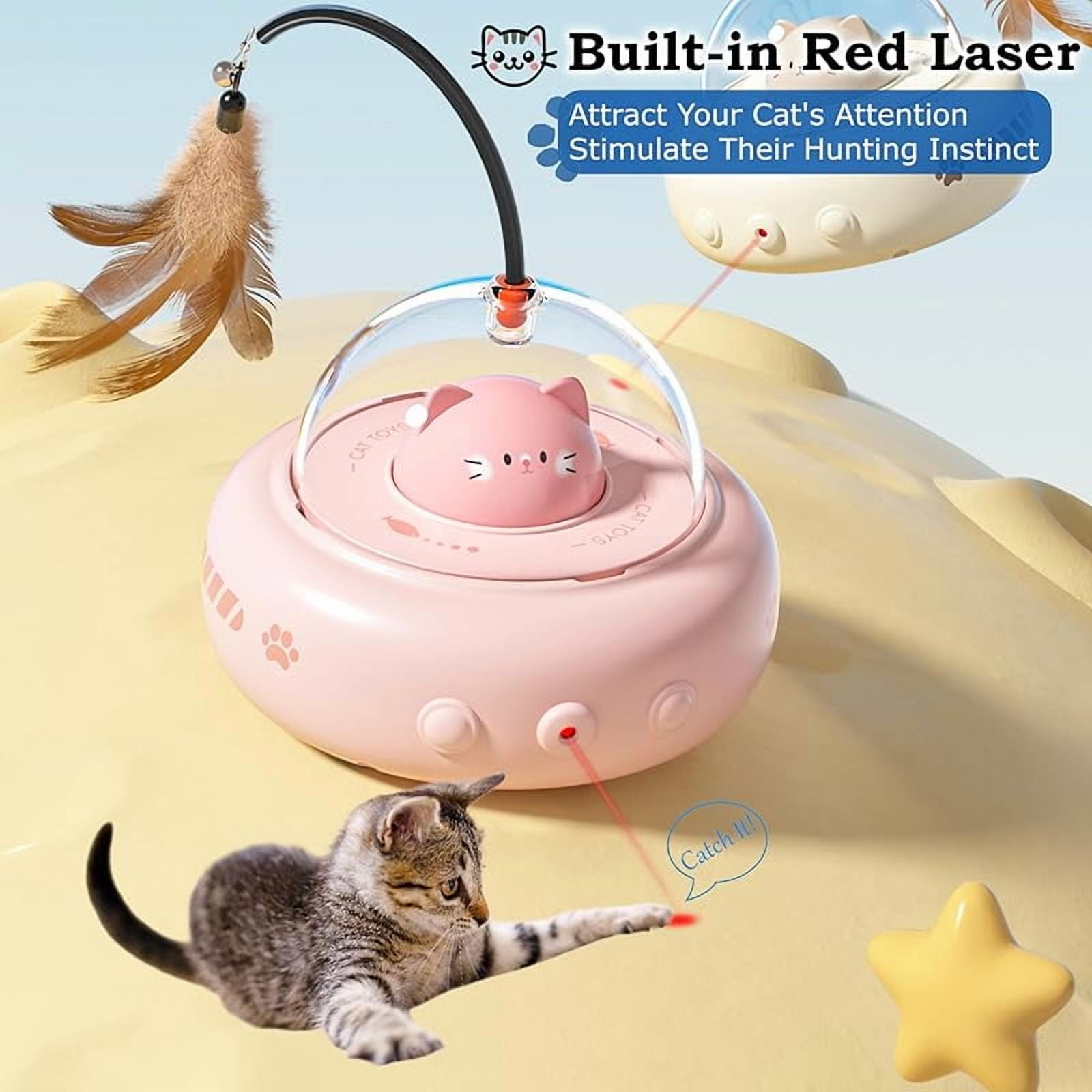 Laser Cat Toy for Indoor Cats,2 in 1 UFO-Vehicle Automatic Motion with Feather,Rechargeable Electronic Smart Sensor,Interactive Toys for Bored Cats/Kittens/Dogs,Ideal Gift for Pet Lover