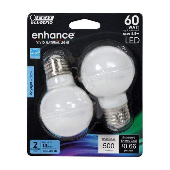 Feit Electric 3911658 Enhance 5.5W G16.5 Filament LED Bulb&#44; 500 Lumens - Daylight