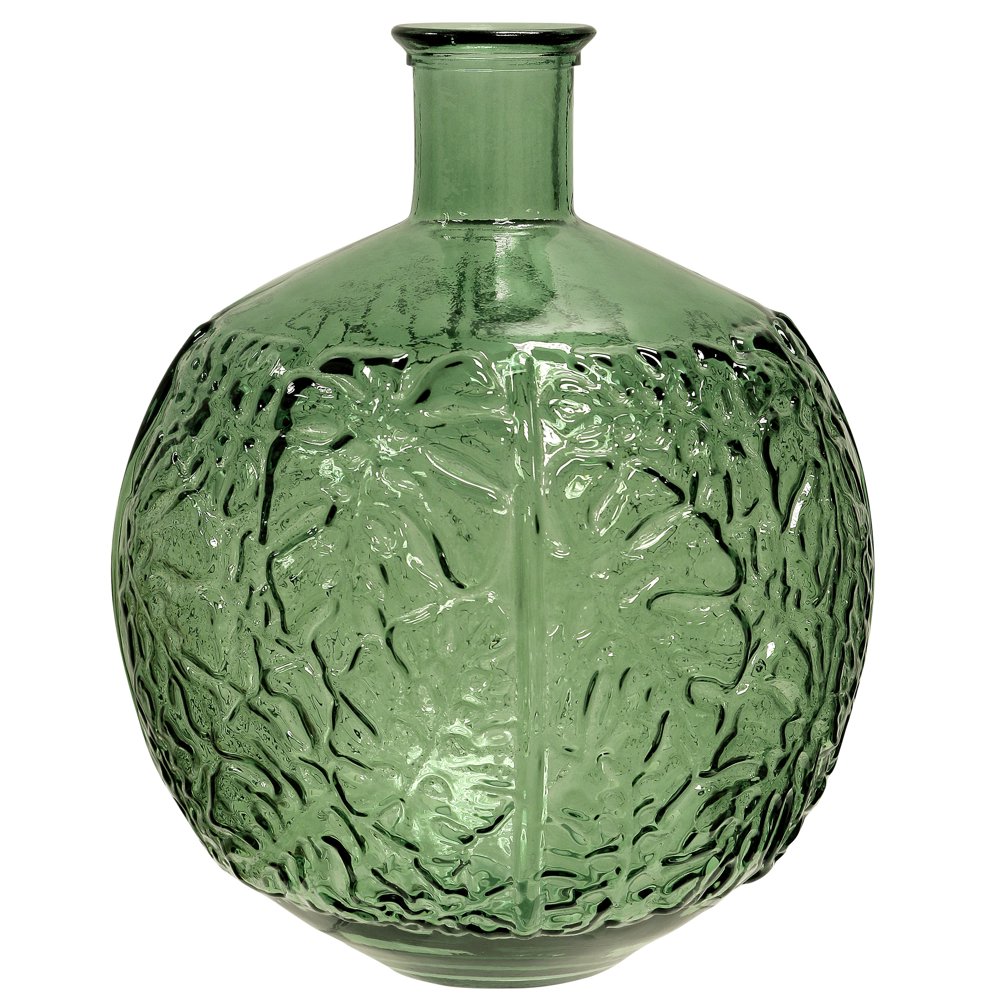 Forrest Green Embossed Recycled Spanish Glass Vase Accessory Round Leaf