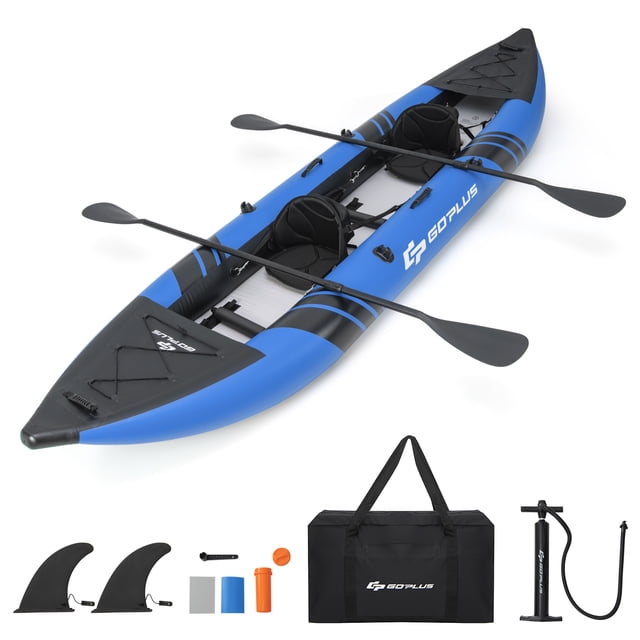Goplus Inflatable Kayak Set Portable 2-person Kayak with Aluminium Oars EVA Padded Seat Blue