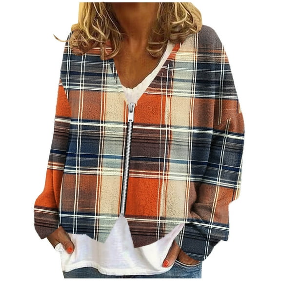 Womens Sweater Cardigans - Long Sleeve Striped Soft Knit Cardigan V Neck Button Up Jacket Fall Casual Outwear (XL, Orange|Plaid)