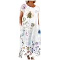 thumbnail image 1 of CHOK Robe en Lin Décontractée à Manches Courtes et Col Rond pour Femmes, Couleur Unie, Coton et Lin, Robe d'Été 2024 avec Poches, Gris, TG, 1 of 5
