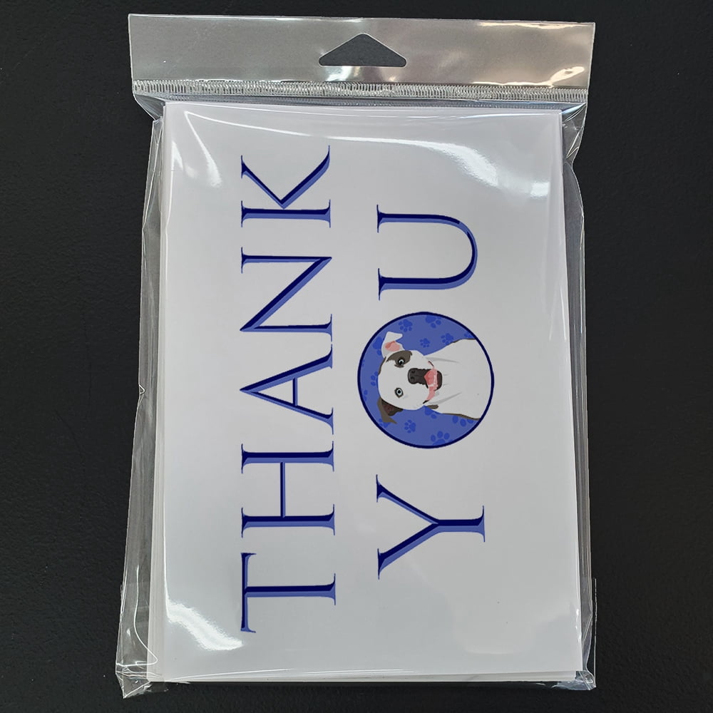 Pit Bull White #3 Thank You Greeting Cards and Envelopes Pack of 8 7 in x 5 in